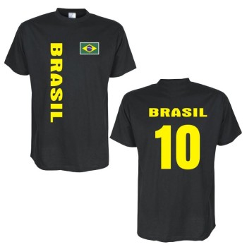 T-Shirt BRASILIEN (Brasil) Länder Flagshirt mit Rückennummer (WMS03-12a)
