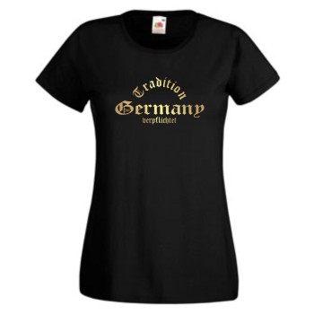 Damen T-Shirt, Germany Tradition verpflichtet, schwarz XS - XXL (WMS10-04)