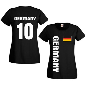 Damen T-Shirt, Germany Flagshirt mit Rückennummer (WMS10-10)