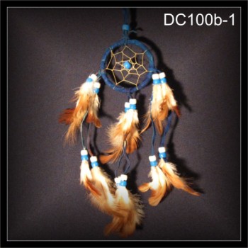 Traumfänger Dreamcatcher, 3X2 Reihen Federn Wildleder blau (DC100b-1)