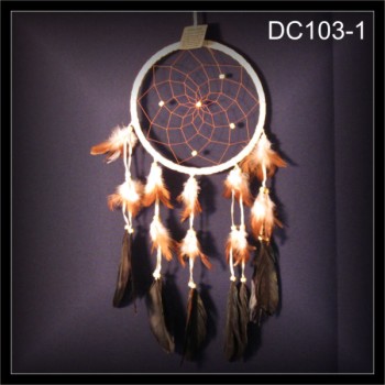 Traumfänger, Indianer Dreamcatcher, Wildleder beige 22x50cm (DC103-1)