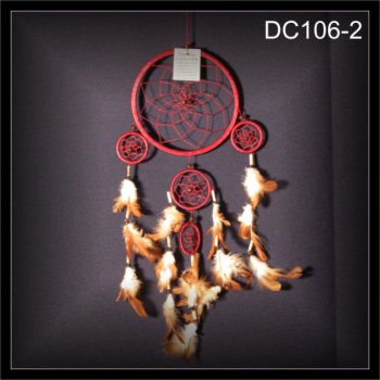 Traumfänger, Dreamcatcher, 5 Ringe, Zwirn rot 17x60cm (DC106-2)