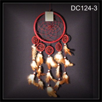 Parallel Traumfänger, Dreamcatcher, 6 Ringe, rot 17x50cm (DC124-3)