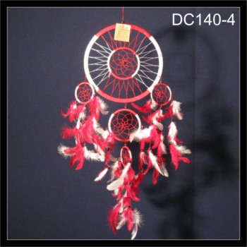 Traumfänger, Dreamcatcher Red & White, 5 Ringe, 22x60cm  (DC140-4)