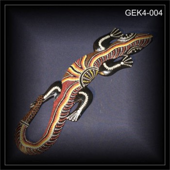 Gecko 50cm, Holz Schnitzerei, Dotpaint (GEK4-004)