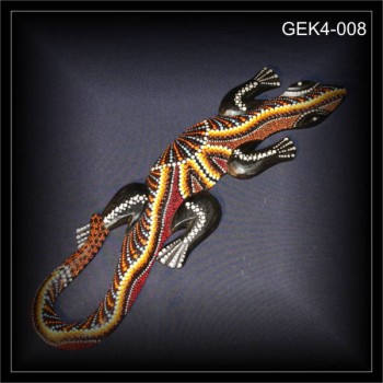 Gecko 50cm, Holz Schnitzerei, Dotpaint (GEK4-008)