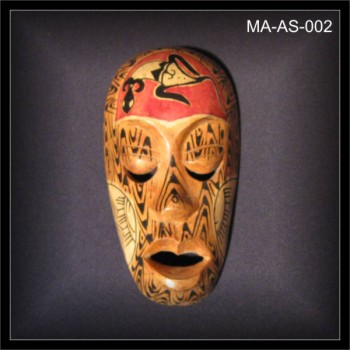 Lombok Maske beige bunt, 19cm Holz Schnitzerei (MA-AS-002)