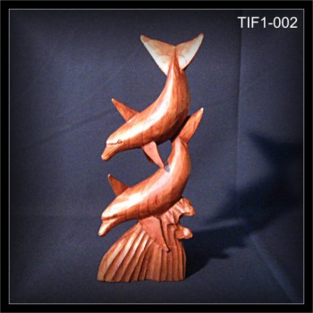 Spielende Delphine 40cm, geschnitzte Holzfigur (TIF1-002)