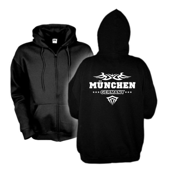 München Kapuzenjacke mit Tribal, black zip hoodie (SFU09-31e)