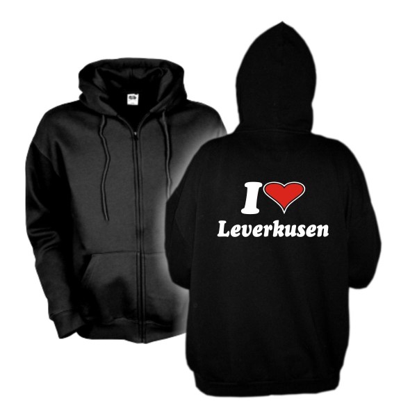Leverkusen Schwarzes Zip Hoodie - I love Kapuzenjacke (SFU11-03e)