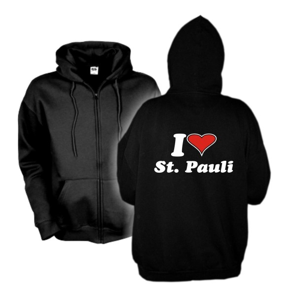 St. Pauli Schwarzes Zip Hoodie - I love Kapuzenjacke (SFU11-06e)