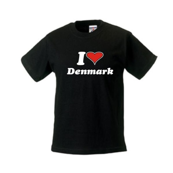 Kinder T-Shirt I love DÄNEMARK (Denmark) Länder Fanshirt (WMS04-16f)