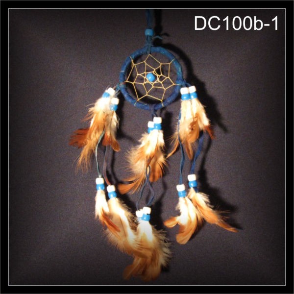 Traumfänger Dreamcatcher, 3X2 Reihen Federn Wildleder blau (DC100b-1)