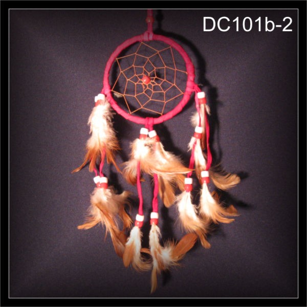 Traumfänger Indianer Dreamcatcher Wildleder rot 9cm Ring (DC101b-2)