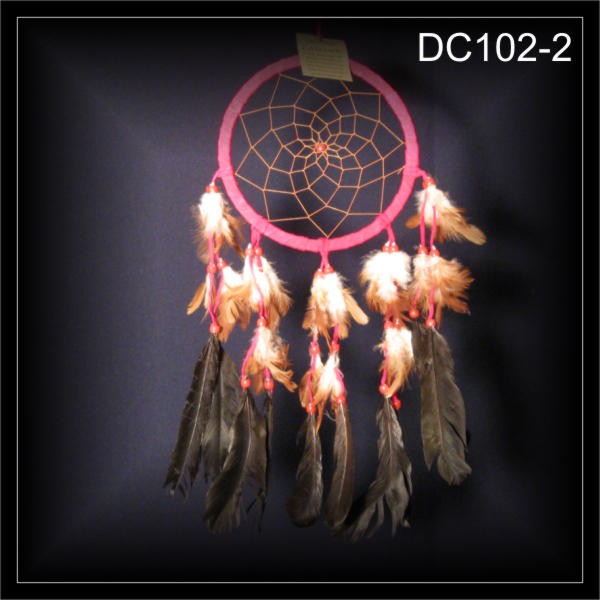 Traumfänger, Indianer Dreamcatcher Wildleder rot 17x40cm (DC102-2)