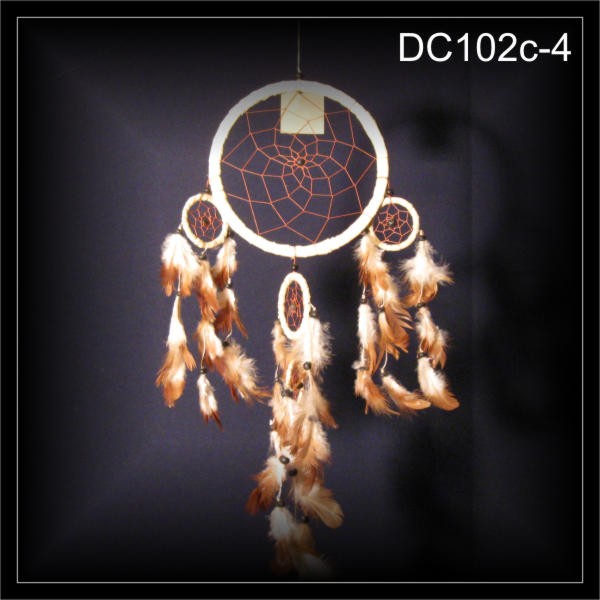 5 Ringe Traumfänger, Dreamcatcher, Wildleder beige 17x50cm (DC102c-4)