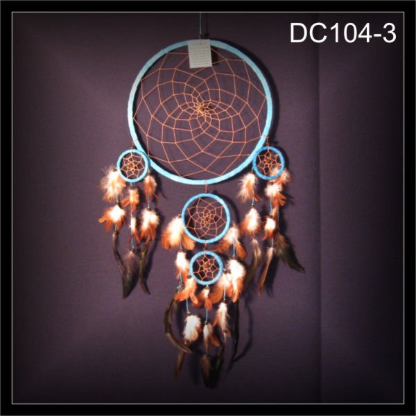 Traumfänger, Dreamcatcher, 5 Ringe Wildleder türkis 27x70cm (DC104-3)