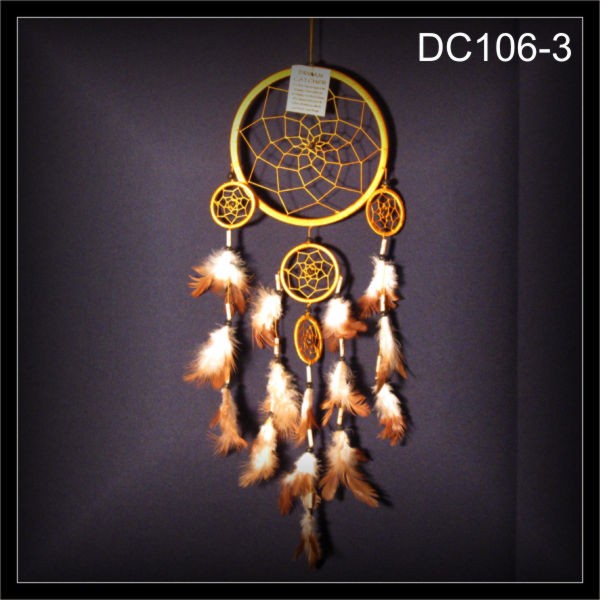 Traumfänger, Dreamcatcher, 5 Ringe, Zwirn gelb 17x60cm (DC106-3)