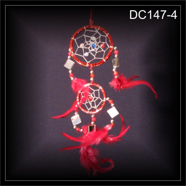 Kleiner Glitzer Traumfänger, Dreamcatcher rot 6x25cm (DC147-4)