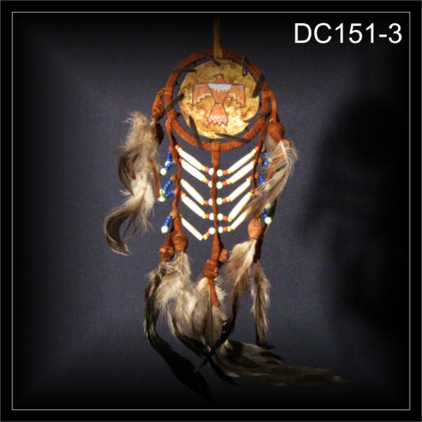Mandala Traumfänger m. Bonepanzer, Dreamcatcher braun 9x30cm (DC151-3)