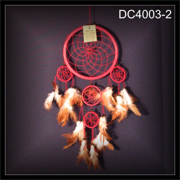 5-Ring Traumfänger, Dreamcatcher, Zwirn rot 17x50cm (DC4003-2)
