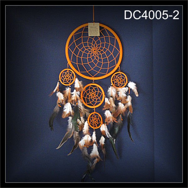 Traumfänger 5 Ringe, Dreamcatcher, Zwirn orange 22x60cm (DC4005-2)