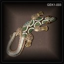 Geschnitzter Holz Gecko 30cm, Dotpaint grün blau weiß GEK1-003